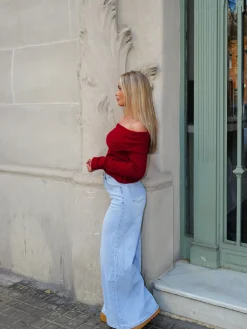 Jersey bardot mangas vino