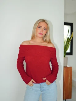 Jersey bardot mangas vino