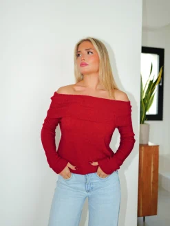 Jersey bardot mangas vino
