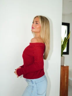 Jersey bardot mangas vino