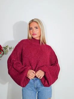 Jersey punto oversize burdeos