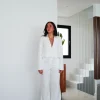 Pantalón traje wide leg blanco