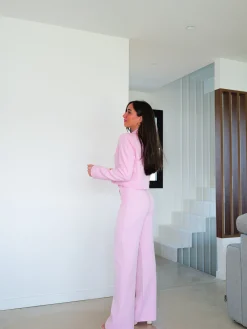 Pantalón traje wide leg rosa