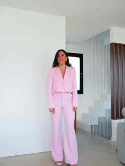 Pantalón traje wide leg rosa