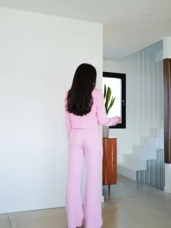Pantalón traje wide leg rosa