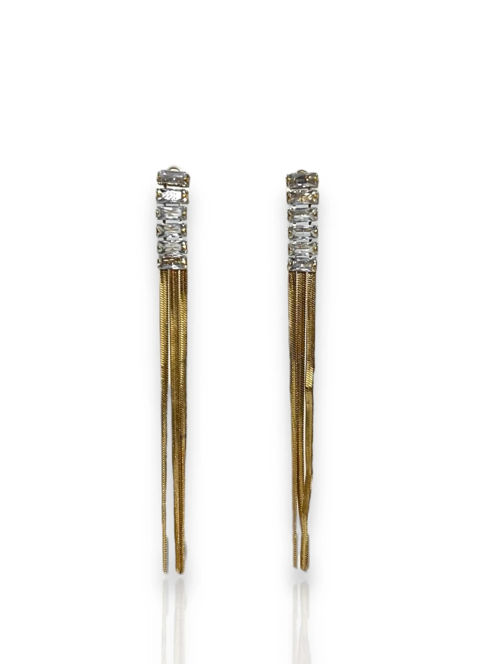 Pendientes caída cadena brillos dorada