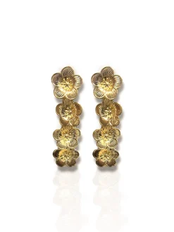 Pendientes caída flores doradas