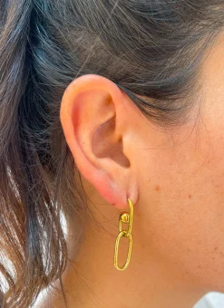 Pendientes doble eslabón dorado