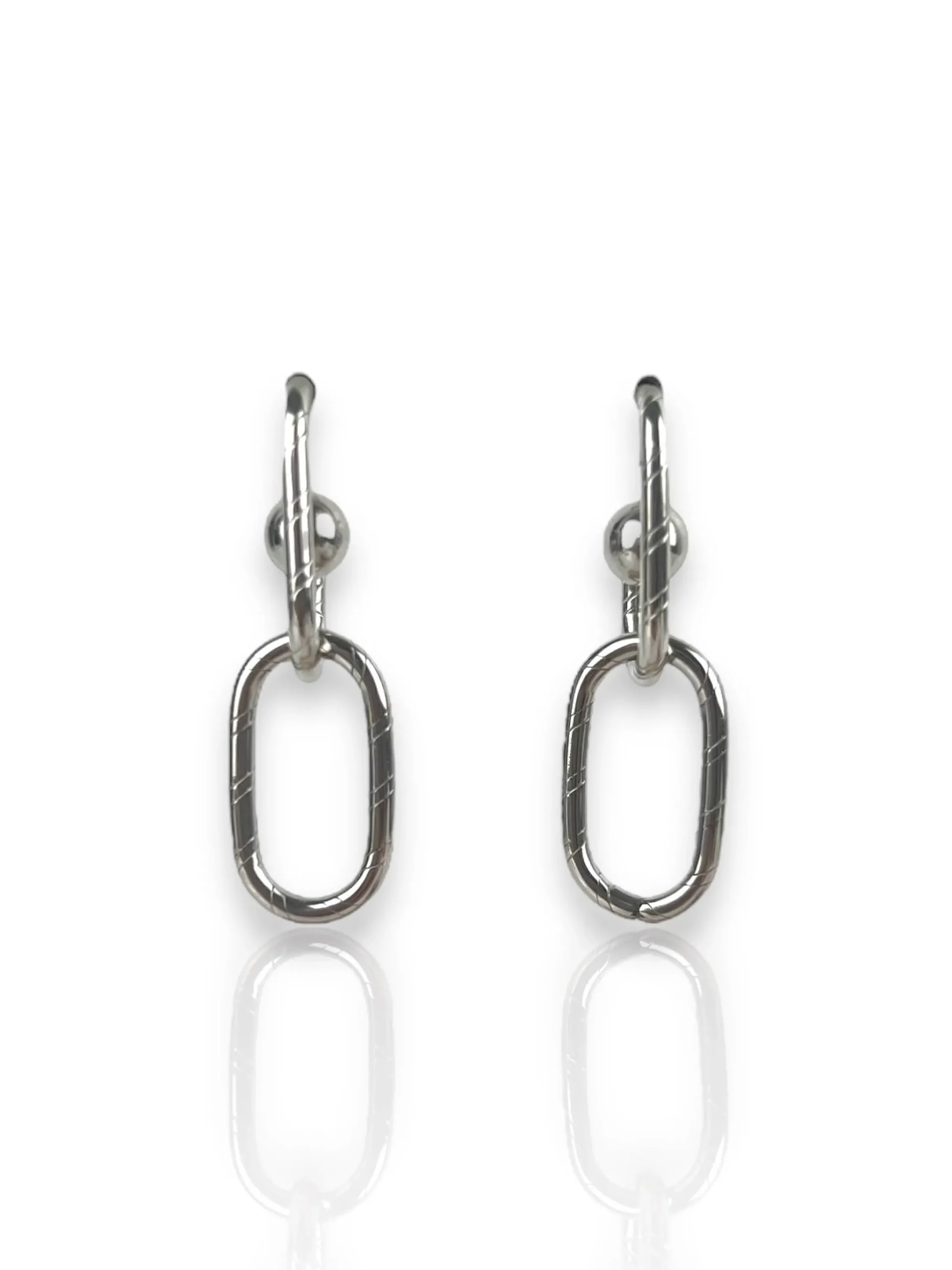 Pendientes doble eslabón plateado