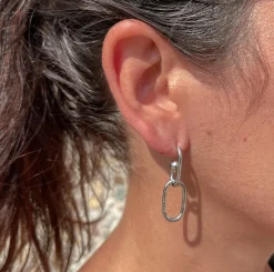 Pendientes doble eslabón plateado