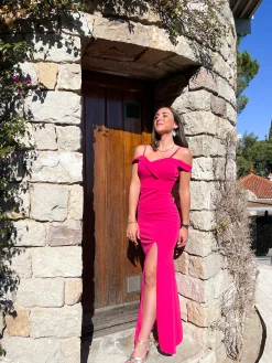 Vestido barco ajustado fucsia