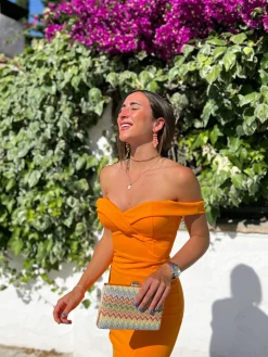 Vestido barco ajustado naranja