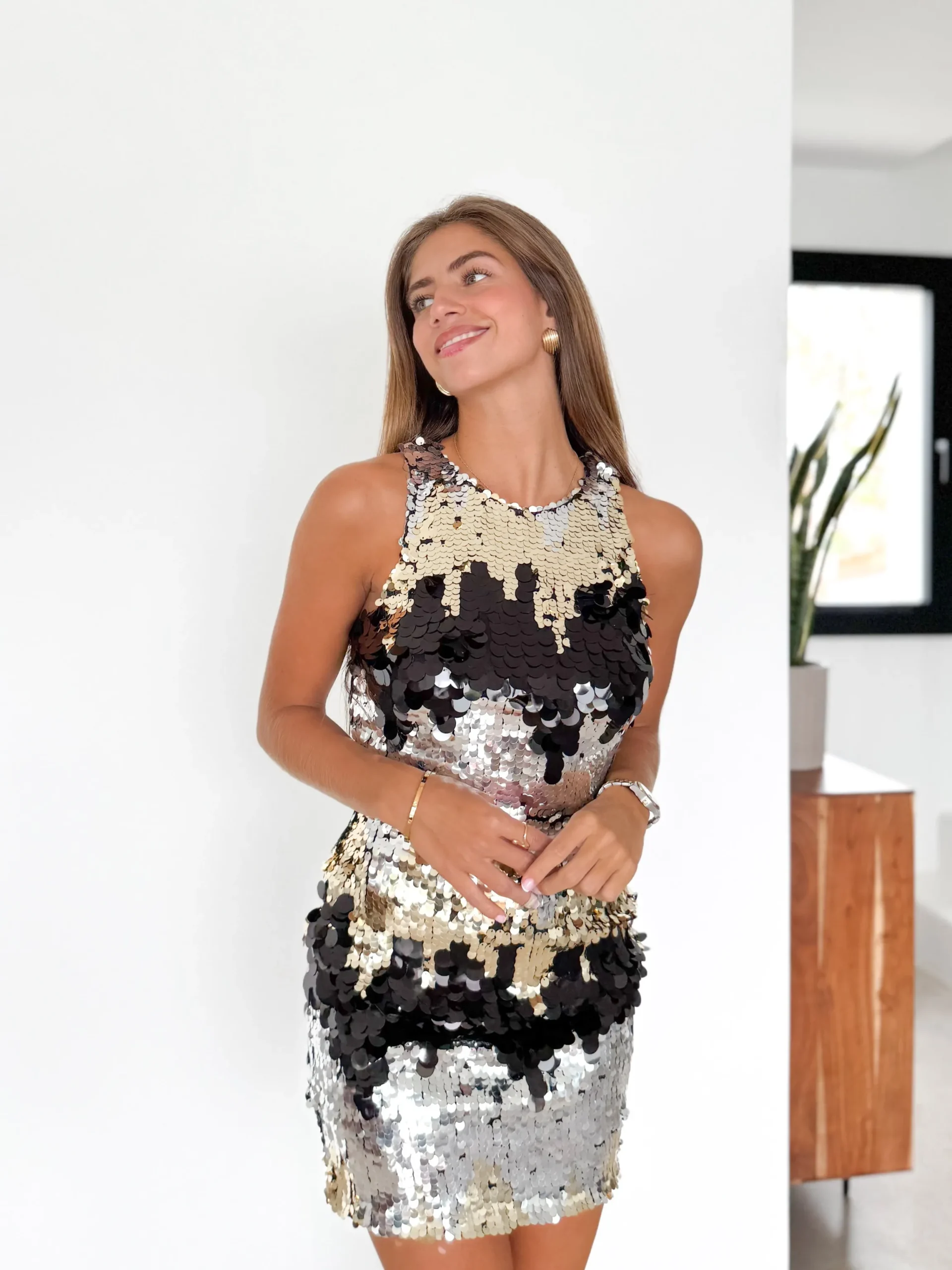 Vestido cenefa lentejuelas negro