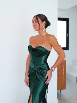 Vestido corsé bandas nudo verde