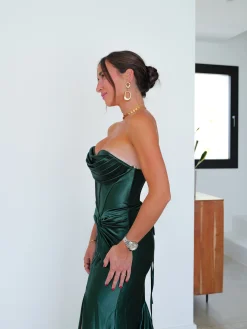 Vestido corsé bandas nudo verde