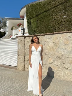 Vestido crepe pico blanco