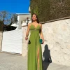 Vestido crepe pico oliva