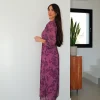 Vestido cuello nudo estampado frambuesa