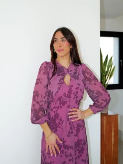 Vestido cuello nudo estampado frambuesa