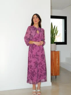 Vestido cuello nudo estampado frambuesa