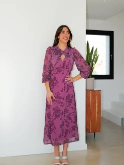 Vestido cuello nudo estampado frambuesa