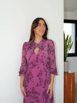 Vestido cuello nudo estampado frambuesa
