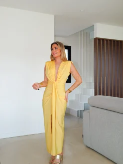 Vestido escote lazo amarillo