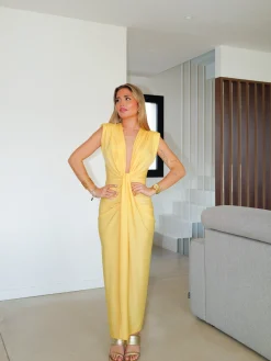 Vestido escote lazo amarillo