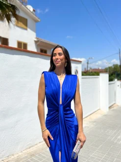 Vestido escote lazo azul