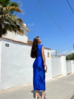 Vestido escote lazo azul