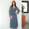 Vestido frunce estampado azul
