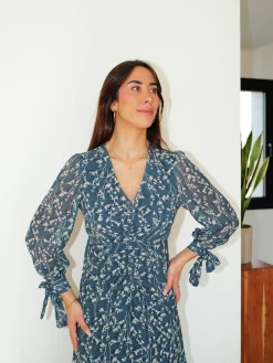 Vestido frunce estampado azul