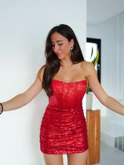 Vestido glitter ballenas rojo
