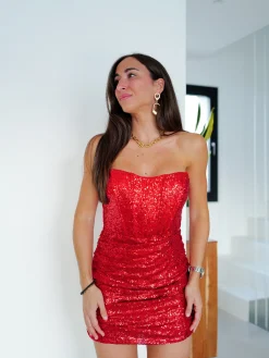 Vestido glitter ballenas rojo