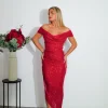 Vestido glitter banda midi rojo