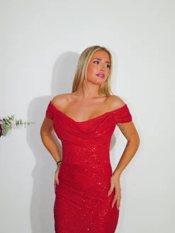 Vestido glitter banda midi rojo