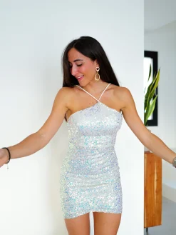Vestido glitter tiras blanco