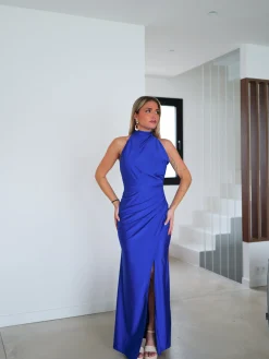 Vestido halter espalda lazo klein