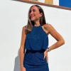 Vestido halter lurex azul