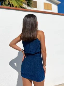 Vestido halter lurex azul
