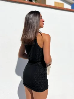 Vestido halter lurex negro