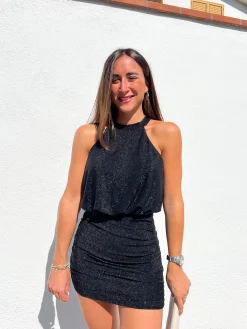 Vestido halter lurex negro