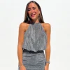 Vestido halter lurex plata
