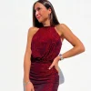 Vestido halter lurex rojo