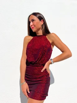 Vestido halter lurex rojo