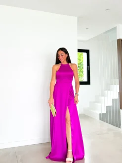 Vestido halter raso amarena