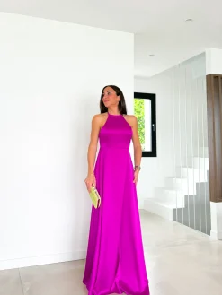 Vestido halter raso amarena