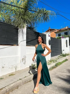 Vestido halter raso botella