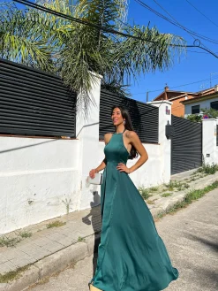 Vestido halter raso botella
