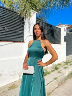 Vestido halter raso botella